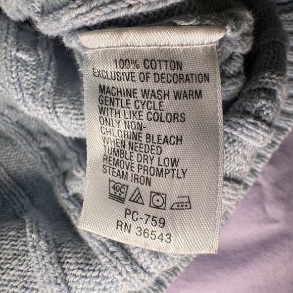 Izod Women's sz Large Baby Blue Cable Knit Turtle Neck Sweater Long Sleeve - Picture 5 of 8